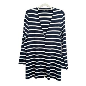J. Jill Wearever Women’s Striped Long Cardigan Navy Blue Medium Knit Jersey